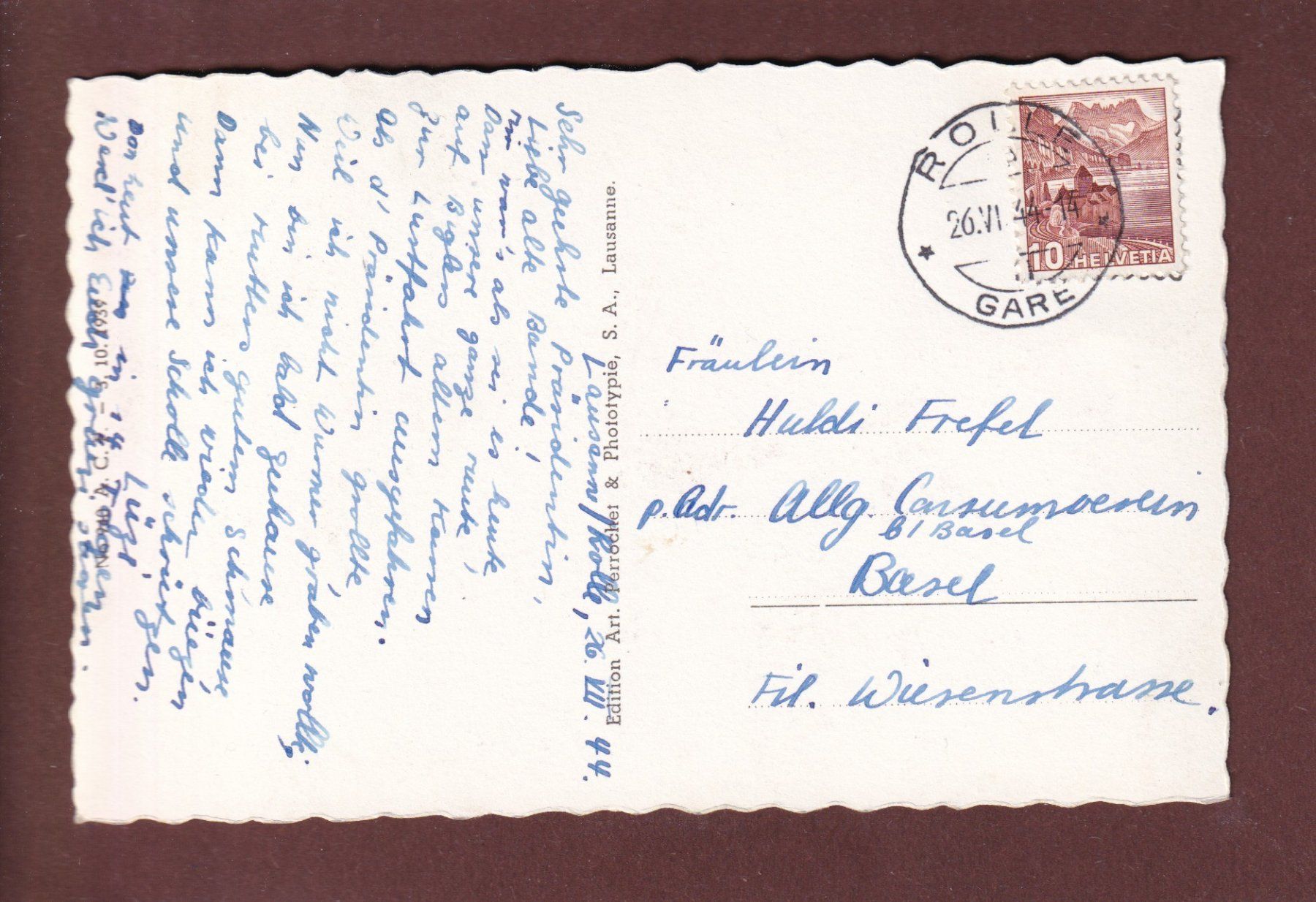 Cartoline postali: Château de ROLLE vu d'avion - 1944 – Usato da Pully venduto da nicecards 1