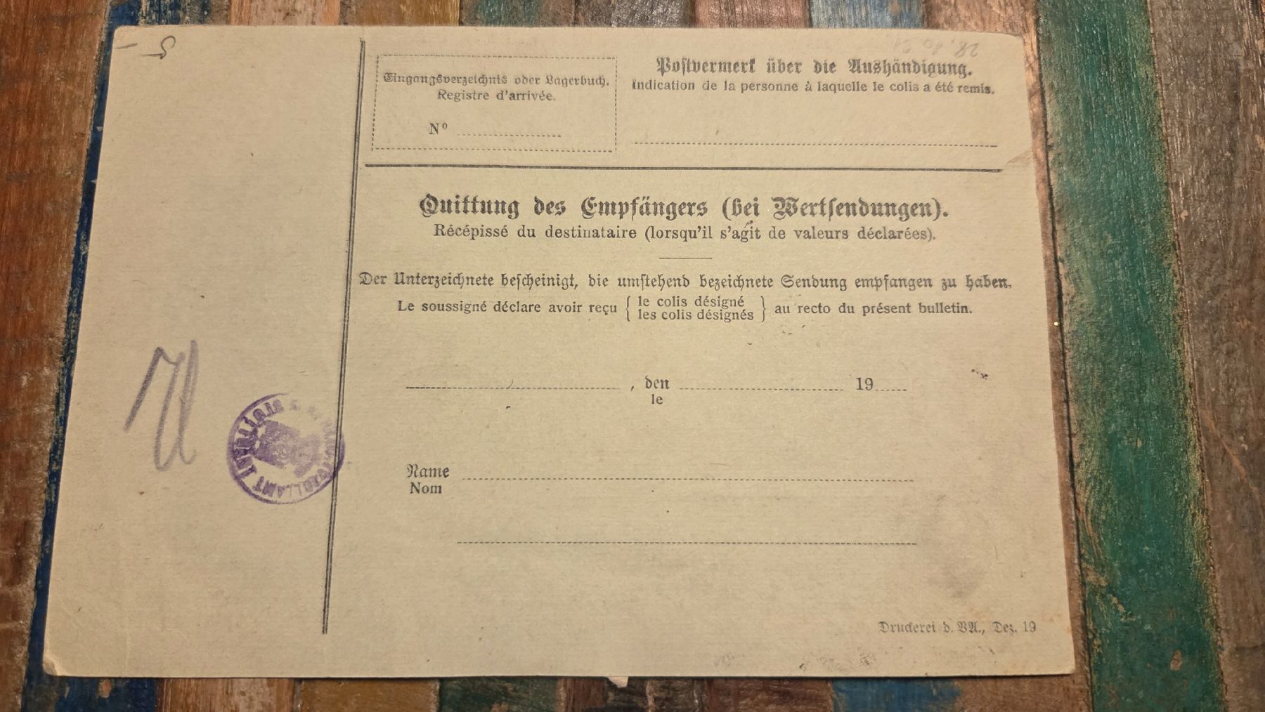 Tutti i francobolli: 1921 Paketkarte Stuttgart – Usato da Arni AG venduto da Moth68 1