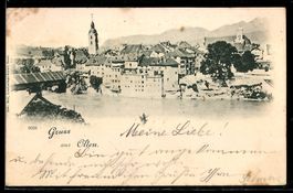 AK Olten, Ortsansicht mit Brücke und Kirche