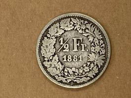 SVIZZERA 1/2  FR MONETA IN ARGENTO 1881 usata - circolata