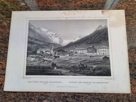 Antike Lithographie Bad Leuk und Balmhorn (Wallis)