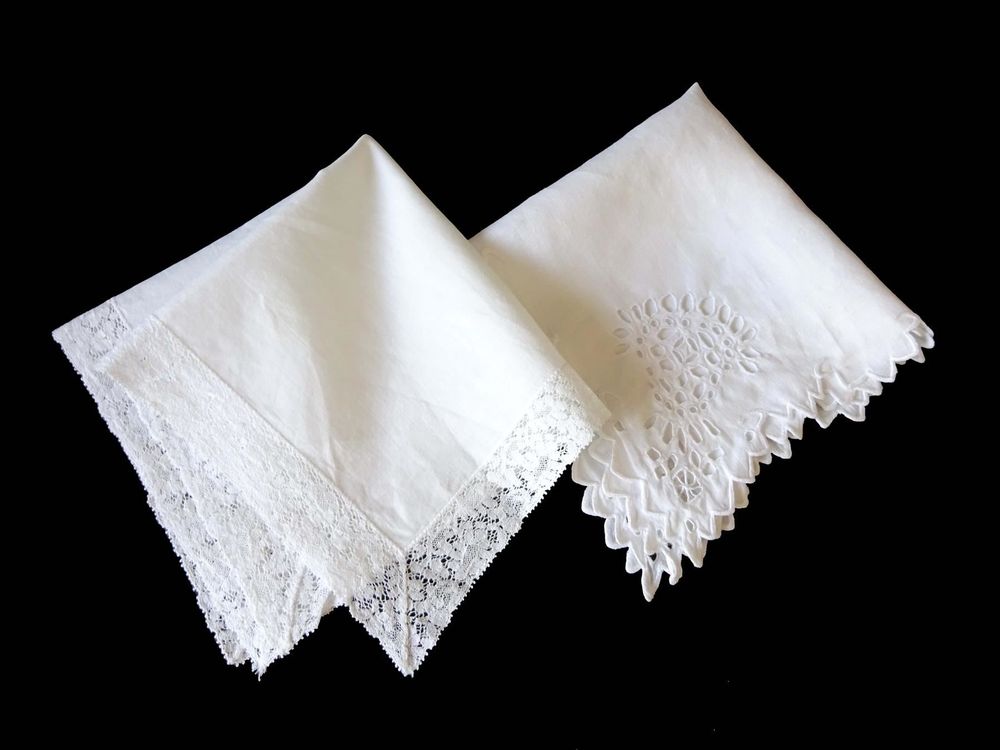6x Damen Baumwolltaschentücher 25x25cm - Weiße Spitzentaschentücher 60er Jahre Style