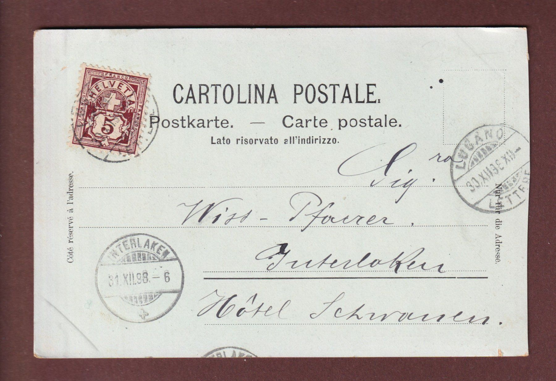 Cartoline postali: LUGANO col Monte Brè - 1898 – Usato da Pully venduto da nicecards 1