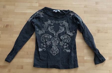 Anthrazit Langarmshirt mit Strass, Grösse 116, Top Zustand!