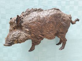 Bronze Wildschwein Skulptur Keiler massiv Gussmarke
