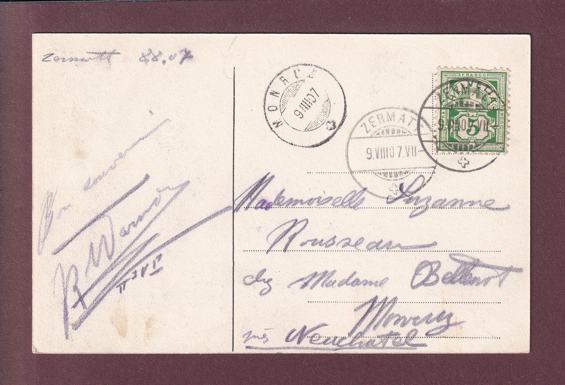 Ansichtskarten: RIFFELBERG - MATTERHORN - Bahn - 1907 – Gebraucht aus Pully von nicecards 1