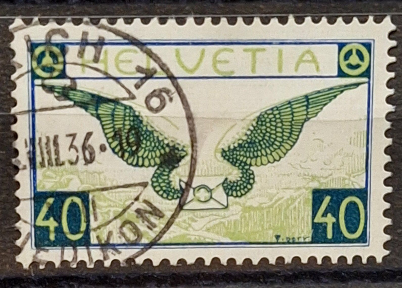 Tutti i francobolli: Flugpost F 15z Kat. 110.- – Usato da Balgach venduto da SIMEON27