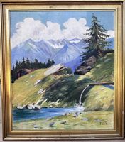 Wunderschönes Vintage-Ölgemälde mit Alpenlandschaft, signier