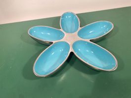 Retro Servierschale Blumendesign Vintage Aluminium Apero