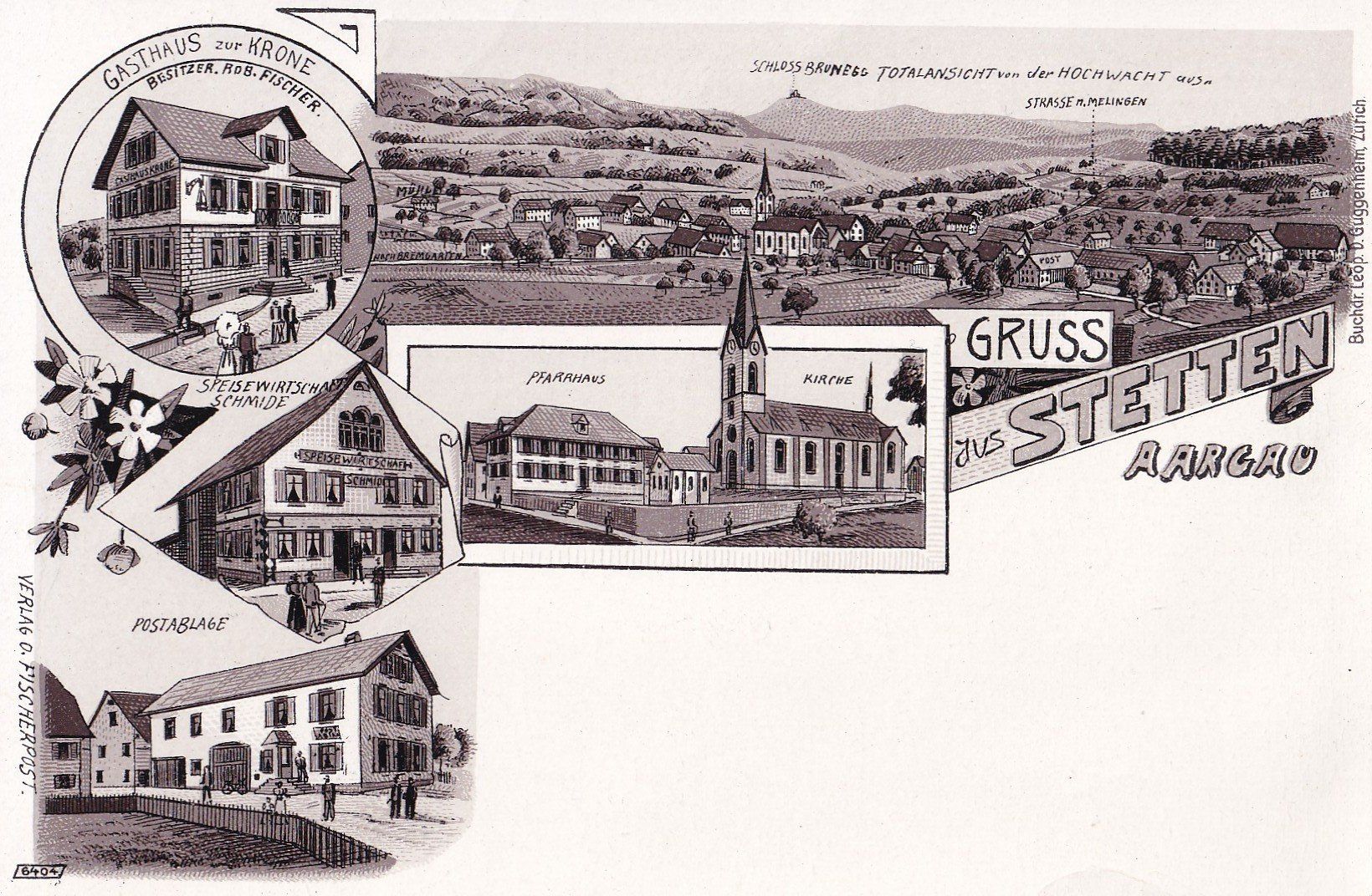 Ansichtskarten: Stetten braune Lithografie 5 Bilder Postablage Krone etc. – Gebraucht aus Olten von clotaldi