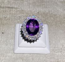 Amethyst 18 ct + CZ Ring 💎✨ Silber 925 vergoldet RB298