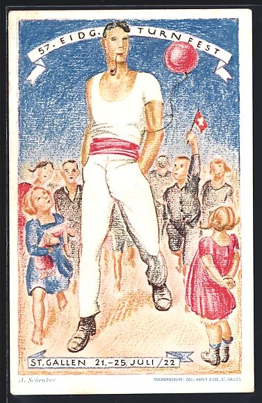 Ansichtskarten: St. Gallen, 57. Eidg. Turnfest 1922, Kin – Gebraucht aus Berlin von bartko-reher