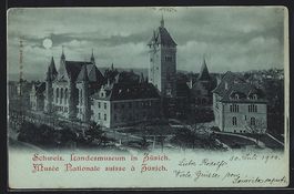 Mondschein-AK Zürich, Landesmuseum aus 