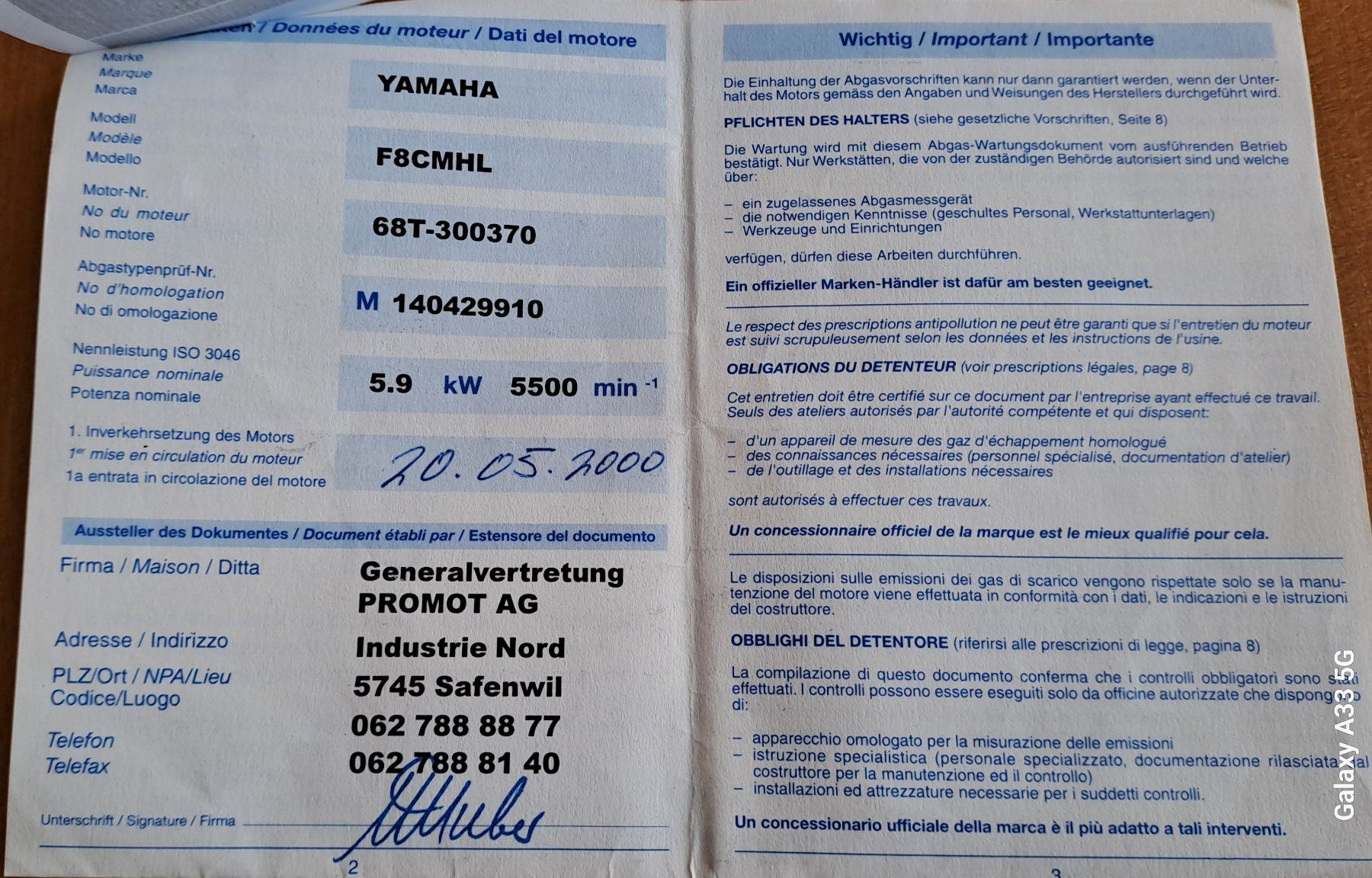 Yamaha Motori: Aussenborder Yamaha 8 PS / F8CMHL / Langschaft, Zustand gut – Usato da Hinterkappelen venduto da 33-6 8