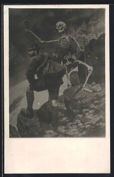 Cartoline postali: Wanderer in den Bergen, daneben ein Skel – Usato da Berlin venduto da bartko-reher