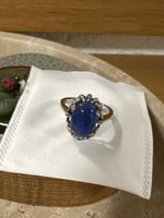 Bague argent pierre bleue lapis-lazulli style vintage taille