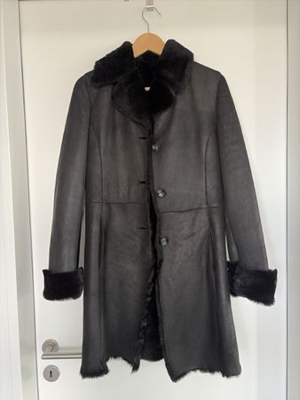 Damen Mantel Leonardo Shearling Leder Grösse 42 schwarz