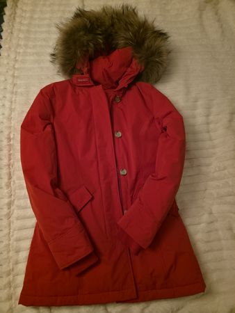 Woolrich piumino rosso donna, cappuccio pelliccia tg S