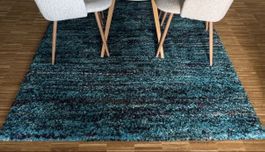 Schöner Hochflor Teppich Petrol Blau mit Streifen 160x230 cm