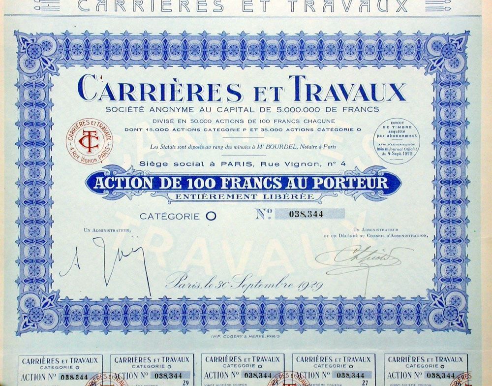 Documenti: Carrières et Travaux SA, Paris - 1929 – Usato da Solothurn venduto da Sgasche