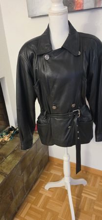 Damen echt Lederjacke schwarz mit Gürtel Gr.M