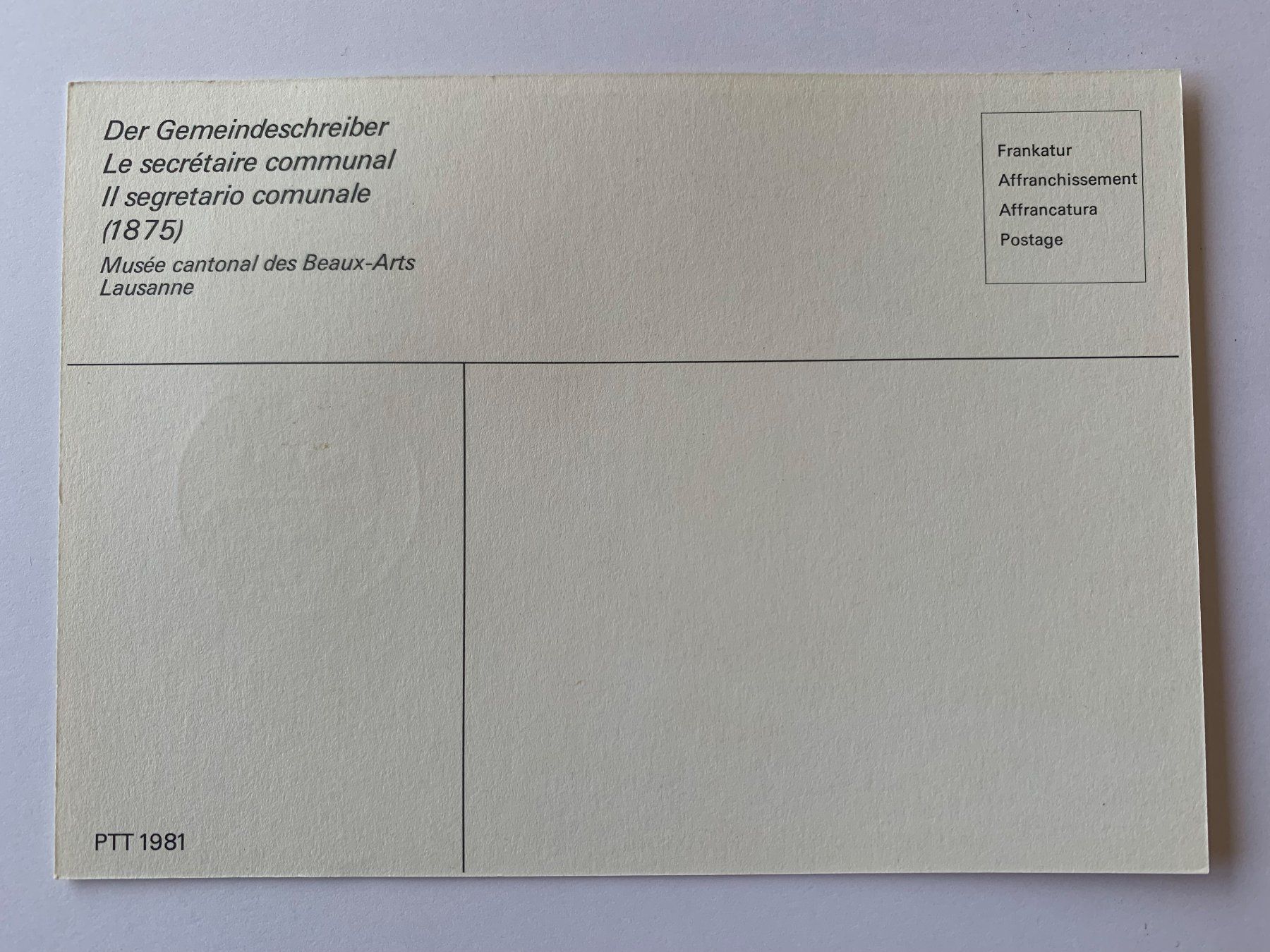 Tutti i francobolli: Albert Anker Ansichtskarte "Gemeindeschreiber" PTT 1981 – Nuovo (secondo la descrizione) da Zürich venduto da Eden016 1