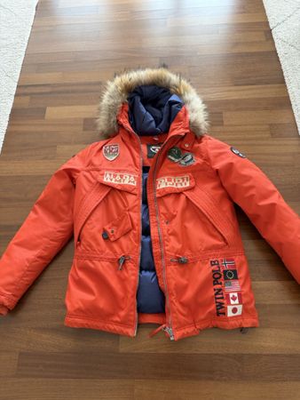 Napapijri - Orange Parka Jacket with Fur Hood Twin Pole XL
