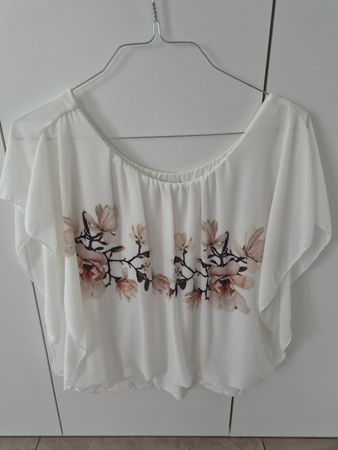 weisse Bluse "TODAY" L mit Blumenprint, Fledermaus-Optik