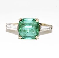 Colombian Emerald & Baguette Diamonds Ring 14k Gold