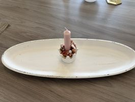 Dekoteller oval Landhausstil weiss
