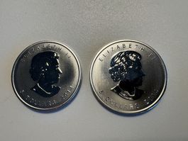 2 pièces en argent pur (999.9/1000) de 1 once Canada