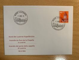 Luzern: Briefmarke Brand Kapellbrücke 1993 Sonderpoststelle