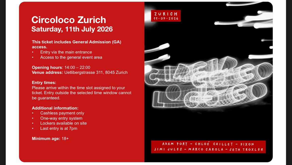 Tickets: 1x Circoloco Ticket Zürich Entry at any time – Neu (gemäss Beschreibung) aus Zürich von lov_9tgb
