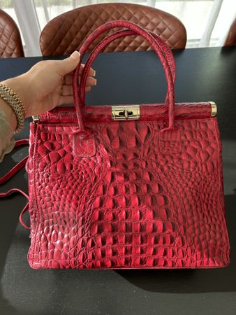 Rote Handtasche aus echtem Leder in Kroko-Optik, Top Zustand