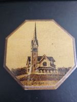 Schatulle / Dose / Holzkästchen mit Oerlikon Kirche, antik