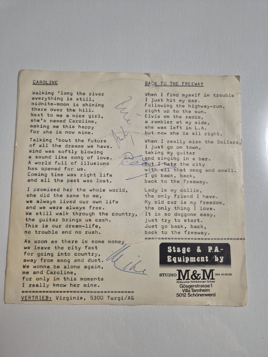 Schallplatten: Virginia  - Caroline  - Back to the Freeway - Single 7 , CH – Gebraucht aus Uster von newwave0 1