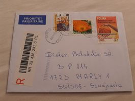 Enveloppe philatélique de Pologne avec timbres, oblitérée!