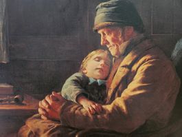 Albert Anker – "Grossvater mit schlafender Enkelin"