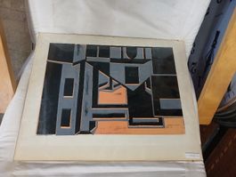 Abstraktes Bild P. Santschi 1975 gerahmt 50x40 cm