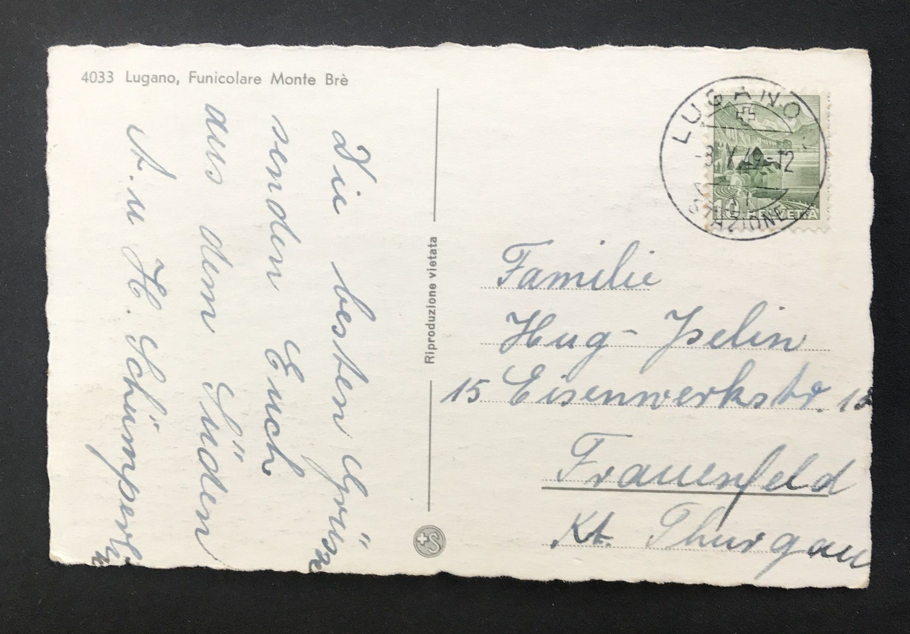 Cartoline postali: ANTIKE ANSICHTSKARTE LUGANO FUNICOLARE MONTE BRÈ – Usato da Ostermundigen venduto da wini63 1