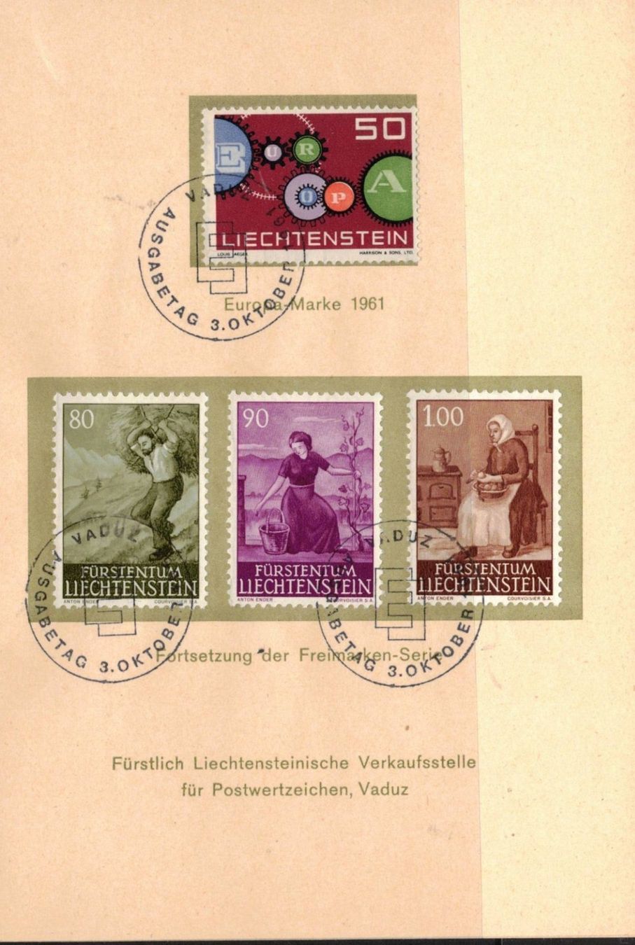 Tutti i francobolli: 1961Liechtensteiner - Bögli – Usato da Rheinau venduto da loxis