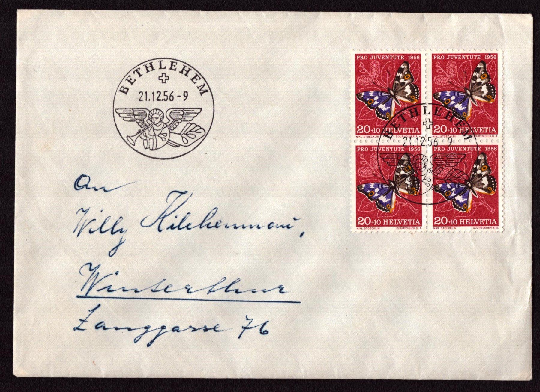 Alle Briefmarken: 1956 Cachet Bethlehem sur b/4 PJ – Gebraucht aus Delémont von Silte