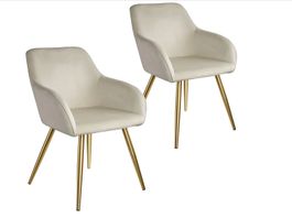 2er Set Stuhl Marilyn créme/gold gepolstert, in Samtoptik,