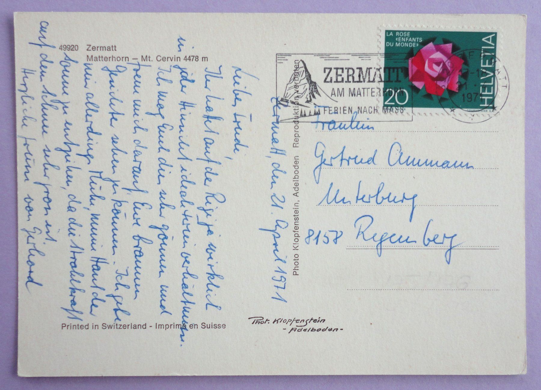 Cartoline postali: Zermatt - Matterhorn – Usato da Fétigny venduto da Billy2miny 1
