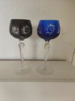 Kristall Weingläser 2 Stück blau und dunkelrot (Überfang)