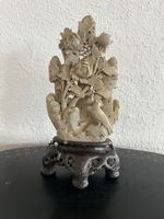 Steinskulptur Vogel Blume mit Sockel asiatisch 26 cm