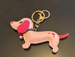 Herziger Schüssel/Taschen-Anhänger, rosa Dackel, neu