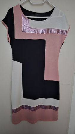 Damen Kleid schwarz pink weiss mit Pailletten Gr. S