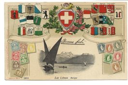 Lac Léman (VD/GE) Barque - Kantonswappen - Briefmarken Litho
