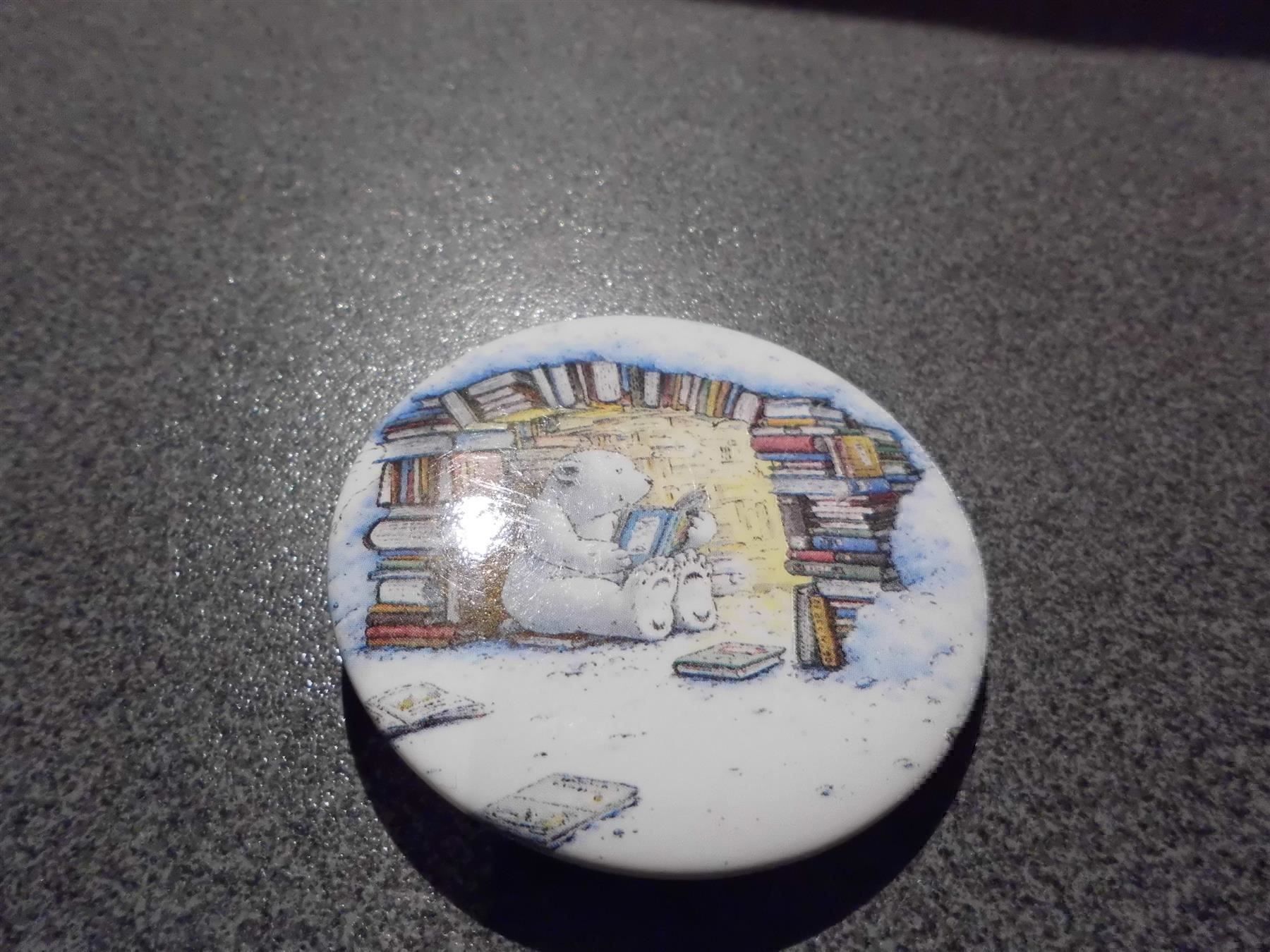 Broschen & Nadeln: Button Eisbär in der Bibliothek – Gebraucht aus Zürich von Motzkuh